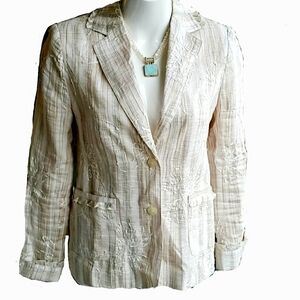 Blue Ice Ivory Embroidered Blazer Jacket Size 6